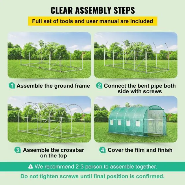 Alt view image 7 of 8 - VEVOR Walk-in Tunnel Greenhouse, 15 x 7 x 7 ft Portable Plant Hot House w/ Galvanized Steel Hoops, 1 Top Beam, Diagonal Poles, Zippered Door & 8 Roll-up Windows, Green