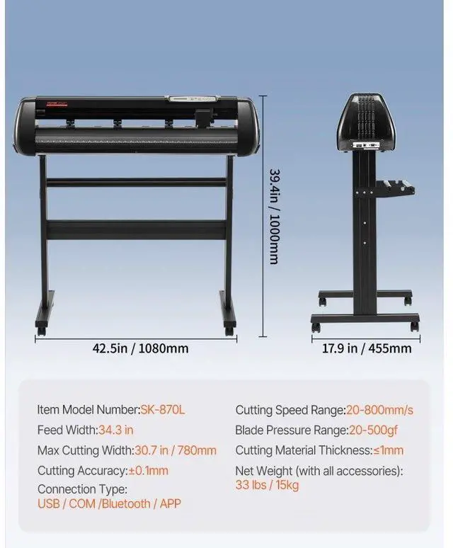 Alt view image 8 of 8 - VEVOR Vinyl Cutter Machine, 34in Offline Bluetooth Cutting Plotter Machine, 400in/10m Steel Roller Shaft Adjustable Speed Force, SignMaster Software Tool DIY Craft Kit for Sign Making Windows & Mobile