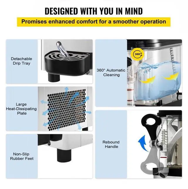 Alt view image 7 of 8 - VEVOR Commercial Slushy Machine, 6L/1.6 Gallons 25 Cups Single-Bowl, 300W 110V, Stainless Steel Margarita Smoothie Frozen Drink Maker, Slushie Machine for Supermarkets Cafes Restaurants Bars Home Use