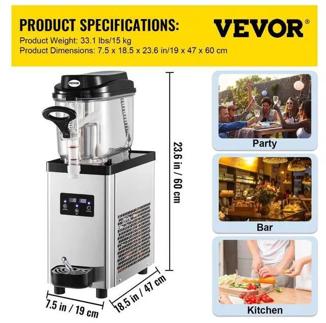 Alt view image 8 of 8 - VEVOR Commercial Slushy Machine, 6L/1.6 Gallons 25 Cups Single-Bowl, 300W 110V, Stainless Steel Margarita Smoothie Frozen Drink Maker, Slushie Machine for Supermarkets Cafes Restaurants Bars Home Use