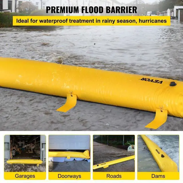 Alt view image 3 of 8 - VEVOR Flood Barrier, 24 ft Length x 6 in Height Sandbag Alternative, Water Barrier for Flooding with Great Waterproof Effect, Reusable PVC Water Diversion Tubes, Flood Barriers for Home, Door, Garage