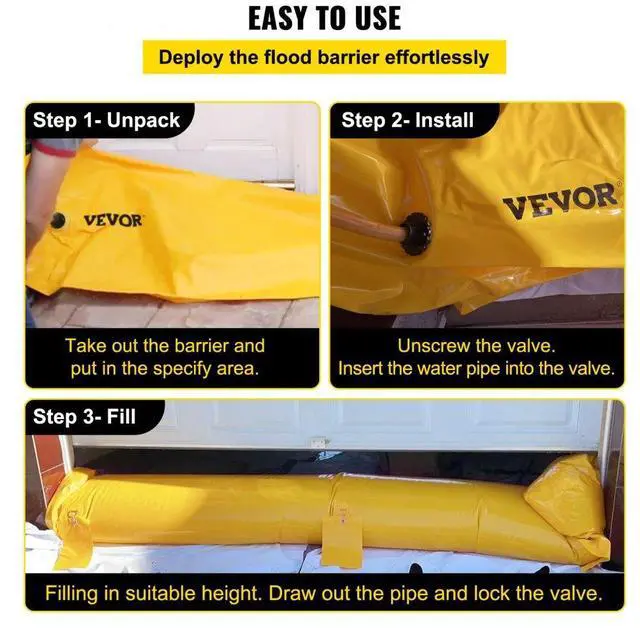 Alt view image 5 of 8 - VEVOR Flood Barrier, 24 ft Length x 6 in Height Sandbag Alternative, Water Barrier for Flooding with Great Waterproof Effect, Reusable PVC Water Diversion Tubes, Flood Barriers for Home, Door, Garage