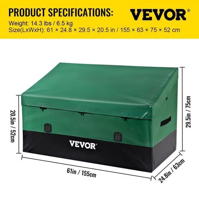 Alt view image 8 of 8 - VEVOR Outdoor Storage Box Patio Deck Box 150 Gallon Waterproof PE Tarpaulin