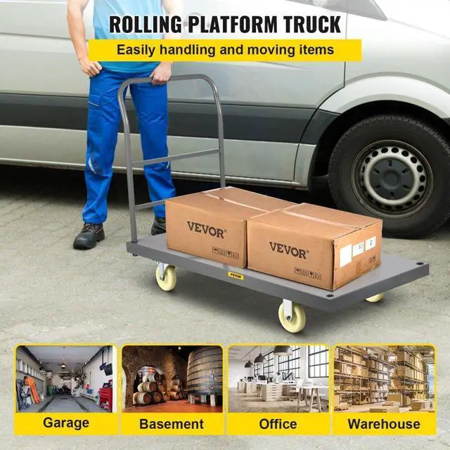 Alt view image 3 of 8 - VEVOR Platform Truck 2000 lbs Capacity 47" x 24" x 32" Flatbed Cart Hand Truck