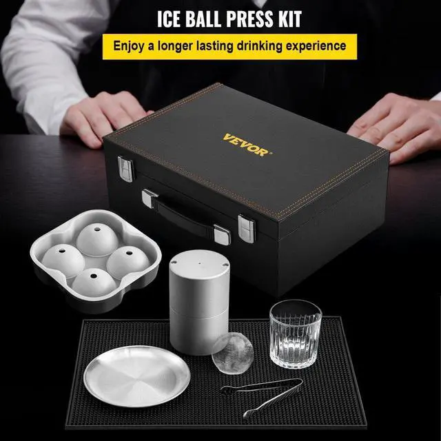 Alt view image 3 of 8 - VEVOR Ice Ball Press Kit, Anodized 7075 Aluminum, w/ Silicone Moulds, Large Mat, Stainless Steel Tong & Two Glasses, Double Size Crystal Clear Rounds for Whiskeys, Cocktails on Parties & Holidays