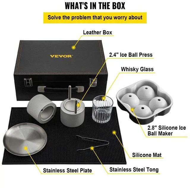 Alt view image 4 of 8 - VEVOR Ice Ball Press Kit, Anodized 7075 Aluminum, w/ Silicone Moulds, Large Mat, Stainless Steel Tong & Two Glasses, Double Size Crystal Clear Rounds for Whiskeys, Cocktails on Parties & Holidays