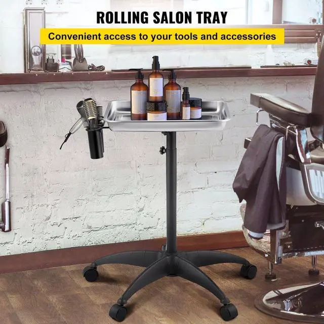 Alt view image 3 of 8 - VEVOR Mayo Stand Medical Tray, Height Adjustable Stainless Steel Salon Tray Easy Assemble Tattoo Cart Lab Tray with 2 Cups & 1 Metal Ring for SPA Clinic Personal Care Lab Hospital Dentistry, Silver