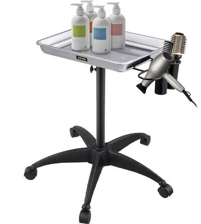 Alt view image 2 of 8 - VEVOR Mayo Stand Medical Tray, Height Adjustable Stainless Steel Salon Tray Easy Assemble Tattoo Cart Lab Tray with 2 Cups & 1 Metal Ring for SPA Clinic Personal Care Lab Hospital Dentistry, Silver
