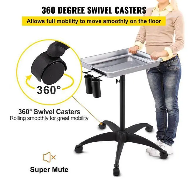 Alt view image 6 of 8 - VEVOR Mayo Stand Medical Tray, Height Adjustable Stainless Steel Salon Tray Easy Assemble Tattoo Cart Lab Tray with 2 Cups & 1 Metal Ring for SPA Clinic Personal Care Lab Hospital Dentistry, Silver