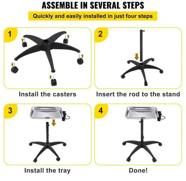 Alt view image 7 of 8 - VEVOR Mayo Stand Medical Tray, Height Adjustable Stainless Steel Salon Tray Easy Assemble Tattoo Cart Lab Tray with 2 Cups & 1 Metal Ring for SPA Clinic Personal Care Lab Hospital Dentistry, Silver