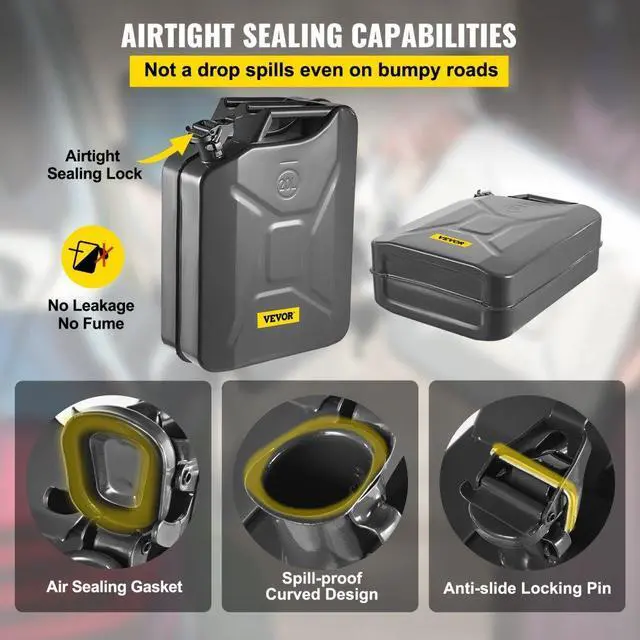 Alt view image 5 of 8 - VEVOR Jerry Fuel Can, 5.3 Gallon / 20 L Portable Jerry Gas Can with Flexible Spout System, Rustproof Heat-resistant Steel Fuel Tank for Cars Trucks Equipment, Black