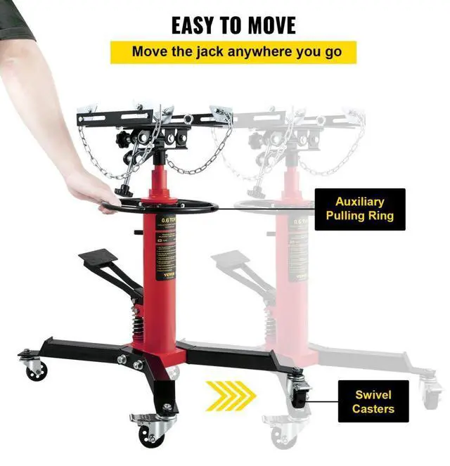 Alt view image 6 of 8 - VEVOR Transmission Jack,3/5 Ton/1322 lbs Capacity Hydraulic Telescopic Transmission Jack, 2-Stage Floor Jack Stand with Foot Pedal, 360 Swivel Wheel, Garage/Shop Lift Hoist, Red