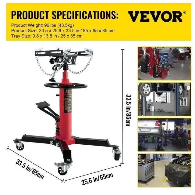 Alt view image 8 of 8 - VEVOR Transmission Jack,3/5 Ton/1322 lbs Capacity Hydraulic Telescopic Transmission Jack, 2-Stage Floor Jack Stand with Foot Pedal, 360 Swivel Wheel, Garage/Shop Lift Hoist, Red