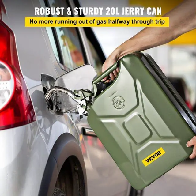 Alt view image 3 of 8 - VEVOR Jerry Fuel Can, 5.3 Gallon / 20 L Portable Jerry Gas Can with Flexible Spout System, Rustproof Heat-resistant Steel Fuel Tank for Cars Trucks Equipment, 2PCS Green