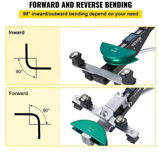 Alt view image 4 of 8 - VEVOR Copper Pipe Bender, 7 Colorful Dies 1/4-7/8 inch 90 Degrees Forward and Reverse Bending, 6-22 mm for Copper & Aluminum Tubes with Reverse Bend Attachment