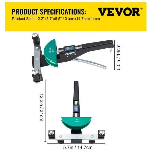 Alt view image 8 of 8 - VEVOR Copper Pipe Bender, 7 Colorful Dies 1/4-7/8 inch 90 Degrees Forward and Reverse Bending, 6-22 mm for Copper & Aluminum Tubes with Reverse Bend Attachment
