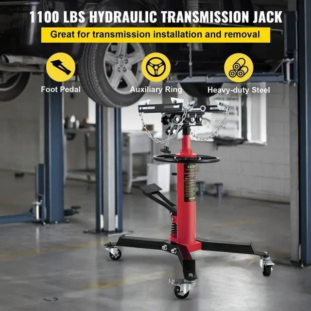 Alt view image 3 of 15 - VEVOR Transmission Jack,1/2Ton/1100lbs Capacity Hydraulic Telescopic Transmission Jack, 2-Stage Floor Jack Stand with Foot Pedal, 360 Swivel Wheel, Garage/Shop Lift Hoist, Red