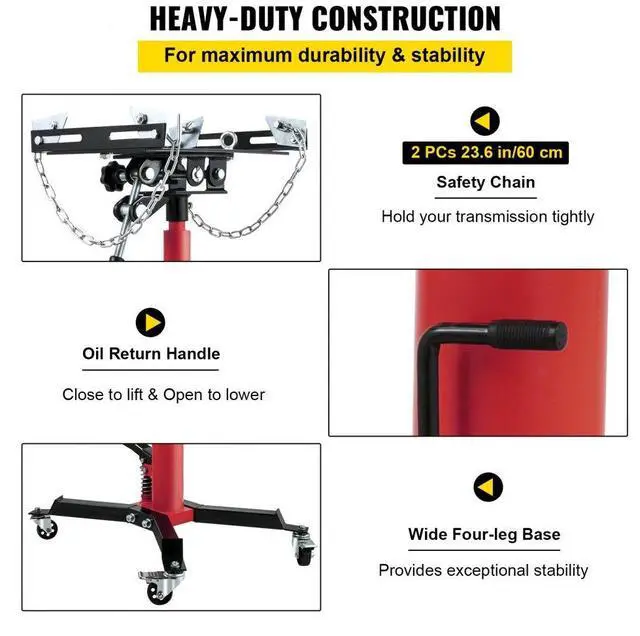 Alt view image 7 of 15 - VEVOR Transmission Jack,1/2Ton/1100lbs Capacity Hydraulic Telescopic Transmission Jack, 2-Stage Floor Jack Stand with Foot Pedal, 360 Swivel Wheel, Garage/Shop Lift Hoist, Red