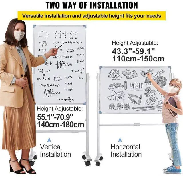 Alt view image 6 of 8 - VEVOR Mobile Magnetic Whiteboard, 36 x 24 Inch, Double Sided, 360 Degree Reversible Rolling Dry Erase Board, Height Adjustable with Aluminum Frame and Lockable Swivel Wheels, for Office School Home