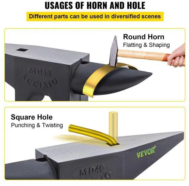 Alt view image 5 of 15 - VEVOR Cast Iron Anvil, 88 Lbs(40kg) Single Horn Anvil with Large Countertop and Stable Base, High Hardness Rugged Round Horn Anvil Blacksmith, for Bending, Shaping