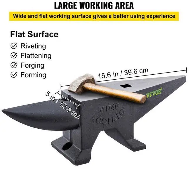 Alt view image 7 of 15 - VEVOR Cast Iron Anvil, 88 Lbs(40kg) Single Horn Anvil with Large Countertop and Stable Base, High Hardness Rugged Round Horn Anvil Blacksmith, for Bending, Shaping
