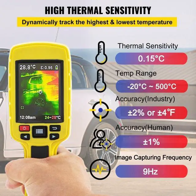 Alt view image 7 of 9 - VEVOR Thermal Imaging Camera, 60x60 (3600 Pixels) IR Resolution Infrared Camera with 2.8" Color Display Screen, Built-in SD Card and Li-ion Battery, for HVAC, Electrical System Automatic Detect
