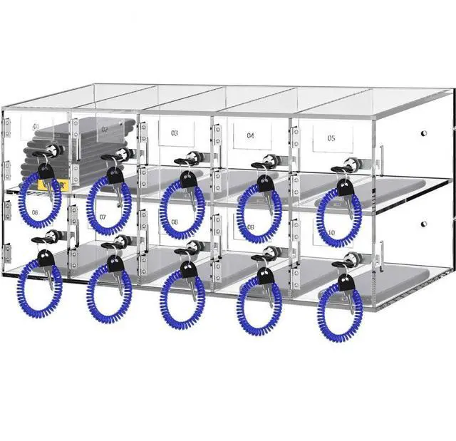 Alt view image 2 of 8 - VEVOR Cell Phone Storage Locker, 10 Slots Acrylic Material with Door Locks and Keys, Wall-Mounted Cabinet Pocket Office Classroom Gym Box, Clear