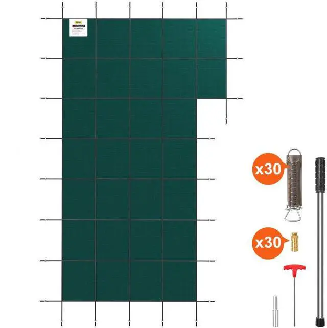 Alt view image 2 of 8 - VEVOR IngroundPool Safety Cover, 20ftx 38 ftRectangular Winter Pool Cover with Right Step, Triple Stitched, High Strength Mesh PP Material, Good Rain Permeability, Installation Hardware Included