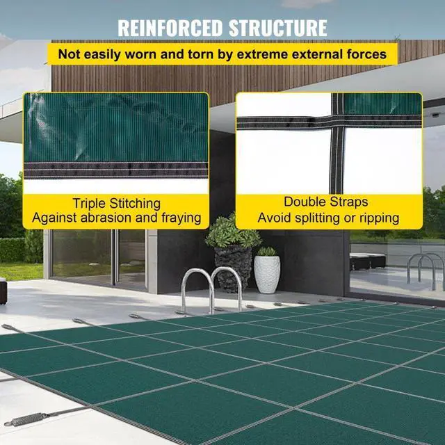 Alt view image 5 of 8 - VEVOR IngroundPool Safety Cover, 20ftx 38 ftRectangular Winter Pool Cover with Right Step, Triple Stitched, High Strength Mesh PP Material, Good Rain Permeability, Installation Hardware Included