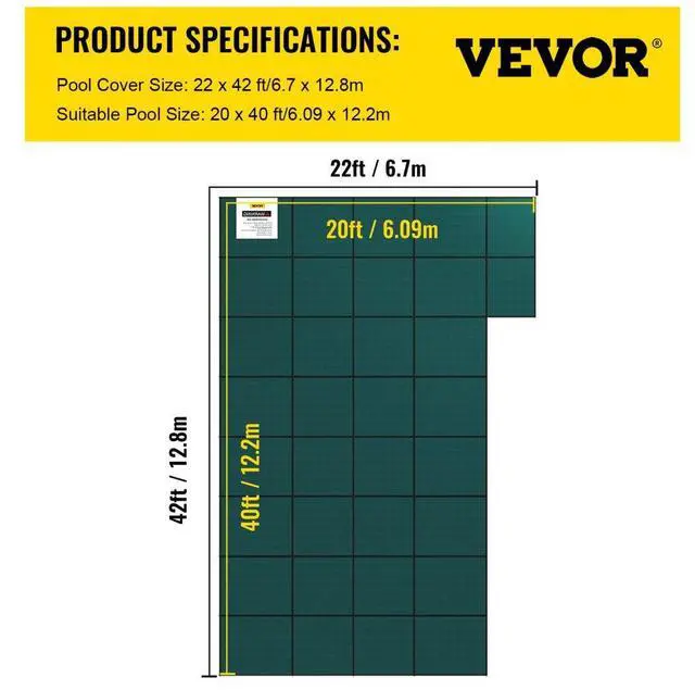 Alt view image 8 of 8 - VEVOR IngroundPool Safety Cover, Fits 20ftx 40 ftRectangular Winter Pool Cover with Right Step,Triple Stitched, High Strength Mesh PP, Good Rain Permeability, Installation Hardware Included