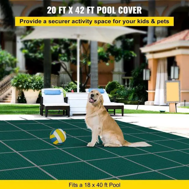 Alt view image 3 of 8 - VEVOR IngroundPool Safety Cover, 20ftx 42 ftRectangular Winter Pool Cover,Triple Stitched, High Strength Mesh PP Material with Good Rain Permeability, Installation Hardware Included, Green