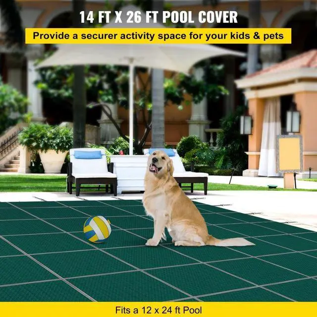 Alt view image 3 of 8 - VEVOR IngroundPool Safety Cover, 14ftx 26 ftRectangular Winter Pool Cover,Triple Stitched, High Strength Mesh PP Material with Good Rain Permeability, Installation Hardware Included, Green