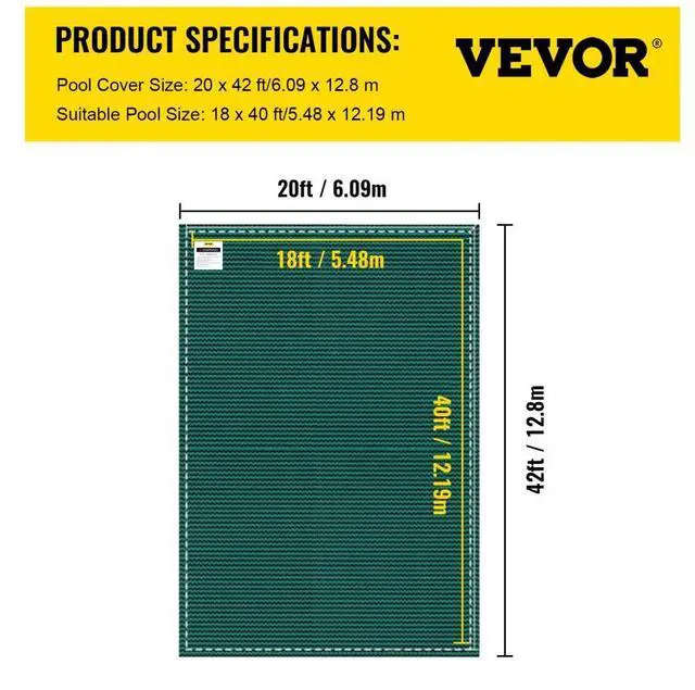 Alt view image 8 of 8 - VEVOR IngroundPool Safety Cover, 20ftx 42 ftRectangular Winter Pool Cover,Triple Stitched, High Strength Mesh PP Material with Good Rain Permeability, Installation Hardware Included, Green