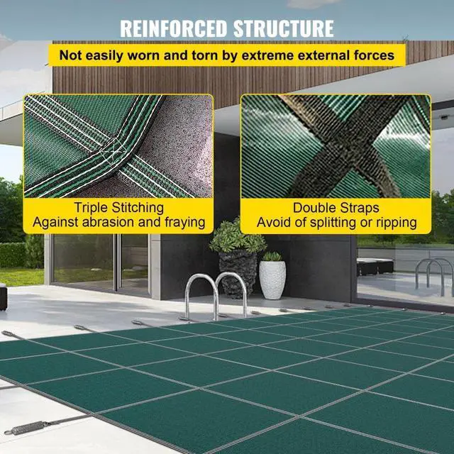Alt view image 5 of 8 - VEVOR IngroundPool Safety Cover, 14ftx 26 ftRectangular Winter Pool Cover,Triple Stitched, High Strength Mesh PP Material with Good Rain Permeability, Installation Hardware Included, Green