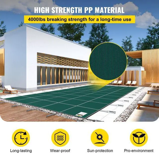 Alt view image 4 of 8 - VEVOR IngroundPool Safety Cover, 14ftx 26 ftRectangular Winter Pool Cover,Triple Stitched, High Strength Mesh PP Material with Good Rain Permeability, Installation Hardware Included, Green
