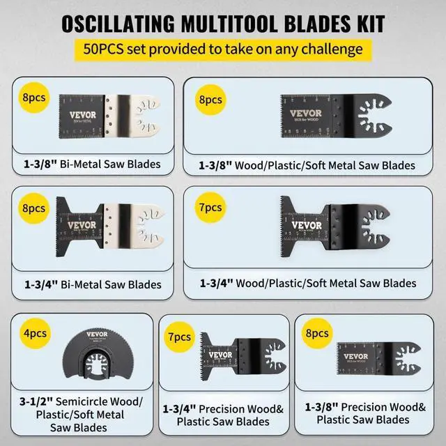 Alt view image 5 of 15 - VEVOR 50 PCS Oscillating Saw Blades, Quick Release Multitool Blades Kit, HCS Tool Blades for Wood Plastic Metal Nails Bolts, Compatible with Dewalt Dremel Fein Worx Bosch Makita Milwaukee