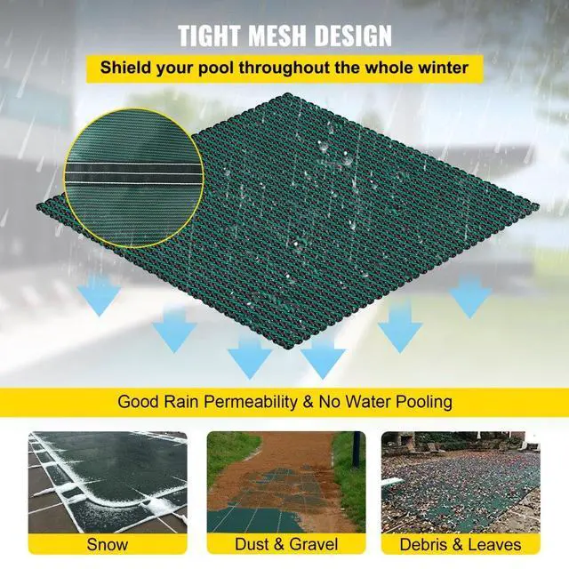 Alt view image 7 of 8 - VEVOR IngroundPool Safety Cover, 14ftx 26 ftRectangular Winter Pool Cover,Triple Stitched, High Strength Mesh PP Material with Good Rain Permeability, Installation Hardware Included, Green