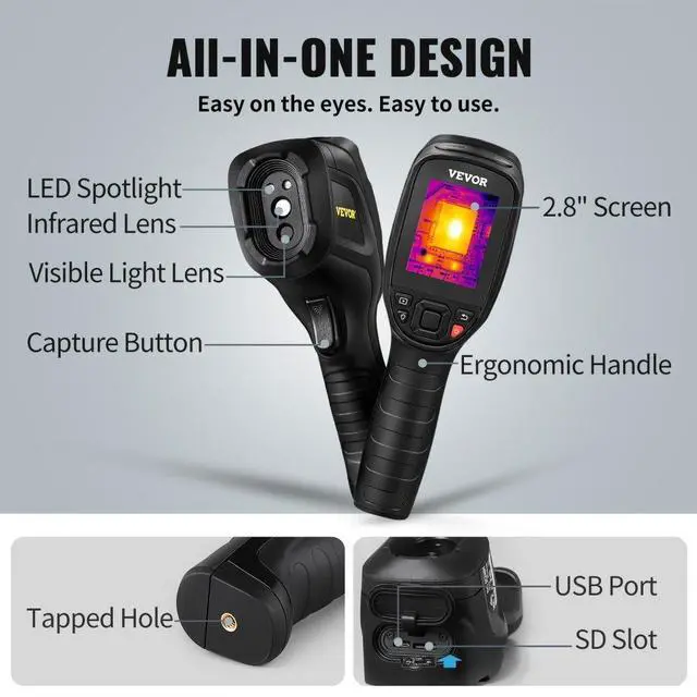 Alt view image 7 of 8 - VEVOR Thermal Imaging Camera, 240x180 IR Resolution with 2MP Visual Camera, 20Hz Refresh Rate Infrared Camera with -4~1022 Temperature Range, 64G Built-in SD Card and Rechargeable Li-ion Battery