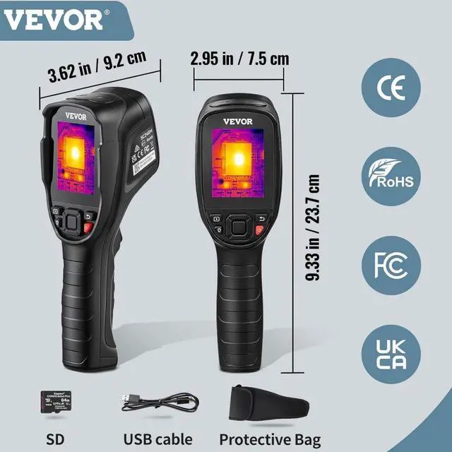 Alt view image 8 of 8 - VEVOR Thermal Imaging Camera, 240x180 IR Resolution with 2MP Visual Camera, 20Hz Refresh Rate Infrared Camera with -4~1022 Temperature Range, 64G Built-in SD Card and Rechargeable Li-ion Battery