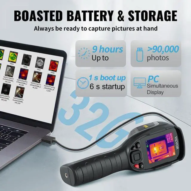 Alt view image 6 of 8 - VEVOR Thermal Imaging Camera, 240x180 IR Resolution (43200 Pixels), 20Hz Refresh Rate Infrared Camera with -4~662 Temperature Range, 16G Built-in SD Card, and Rechargeable Li-ion Battery