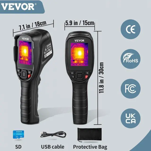 Alt view image 8 of 8 - VEVOR Thermal Imaging Camera, 240x180 IR Resolution (43200 Pixels), 20Hz Refresh Rate Infrared Camera with -4~662 Temperature Range, 16G Built-in SD Card, and Rechargeable Li-ion Battery