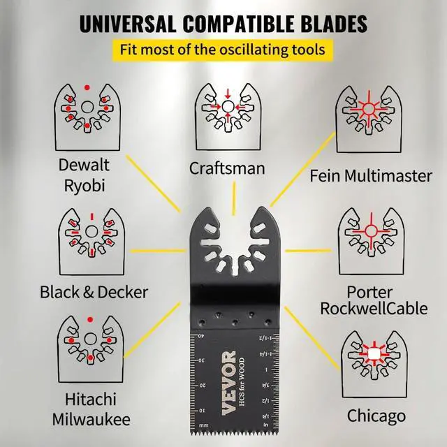 Alt view image 4 of 8 - VEVOR 100PCS Oscillating Saw Blades, Quick Release Multitool Blades Kit, HCS Tool Blades for Wood Plastic Metal Nails Bolts, Compatible with Dewalt Dremel Fein Worx Bosch Makita Milwaukee