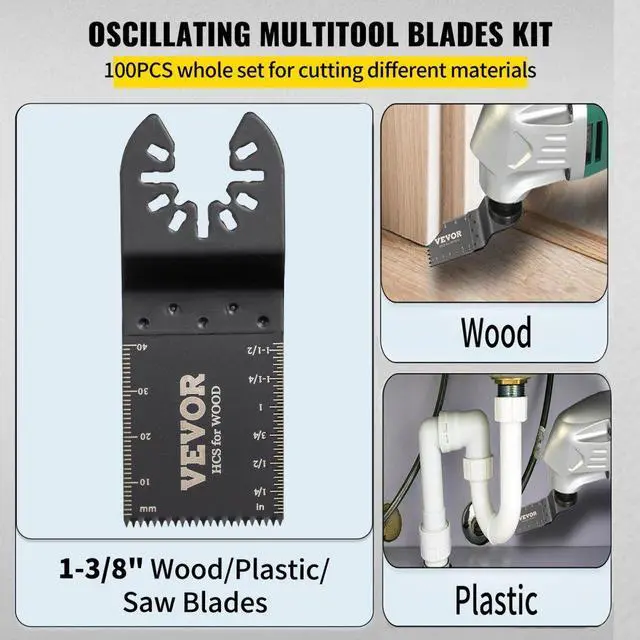Alt view image 5 of 8 - VEVOR 100PCS Oscillating Saw Blades, Quick Release Multitool Blades Kit, HCS Tool Blades for Wood Plastic Metal Nails Bolts, Compatible with Dewalt Dremel Fein Worx Bosch Makita Milwaukee