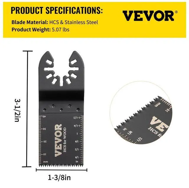 Alt view image 8 of 8 - VEVOR 100PCS Oscillating Saw Blades, Quick Release Multitool Blades Kit, HCS Tool Blades for Wood Plastic Metal Nails Bolts, Compatible with Dewalt Dremel Fein Worx Bosch Makita Milwaukee