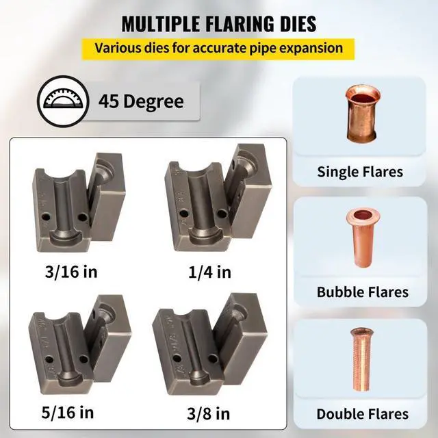 Alt view image 4 of 8 - VEVOR Brake Line Flaring Tool, 45 Degree Single, Double, and Bubble Flares for 3/16", 1/4", 5/16" and 3/8" Tube Size, Suitable for Soft Metal of Copper Lines