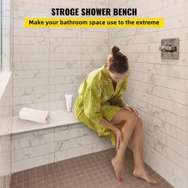 Alt view image 3 of 8 - VEVOR Tile Shower Seat, 38.2" x 11.4" x 20" Tile Shower Seat, Factory Waterproof & 100% Leak-Proof Tileable Shower Corner Seat, 440lbs Loading Rectangular Board Shower Bench, Grey