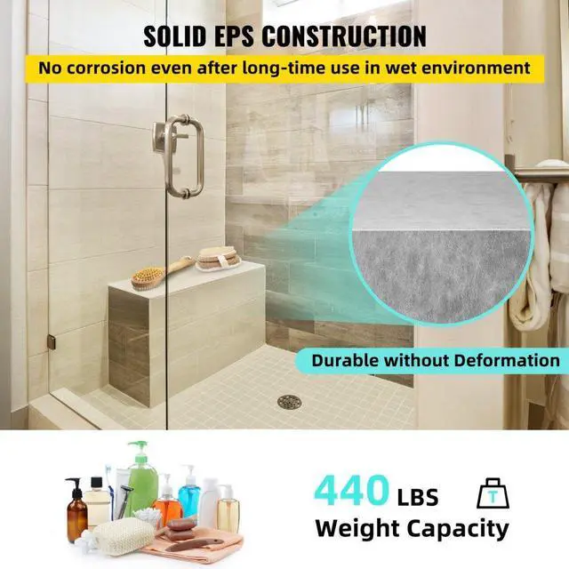 Alt view image 4 of 8 - VEVOR Tile Shower Seat, 38.2" x 11.4" x 20" Tile Shower Seat, Factory Waterproof & 100% Leak-Proof Tileable Shower Corner Seat, 440lbs Loading Rectangular Board Shower Bench, Grey