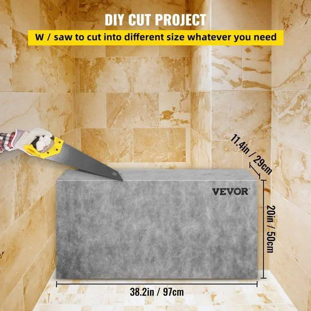 Alt view image 5 of 8 - VEVOR Tile Shower Seat, 38.2" x 11.4" x 20" Tile Shower Seat, Factory Waterproof & 100% Leak-Proof Tileable Shower Corner Seat, 440lbs Loading Rectangular Board Shower Bench, Grey