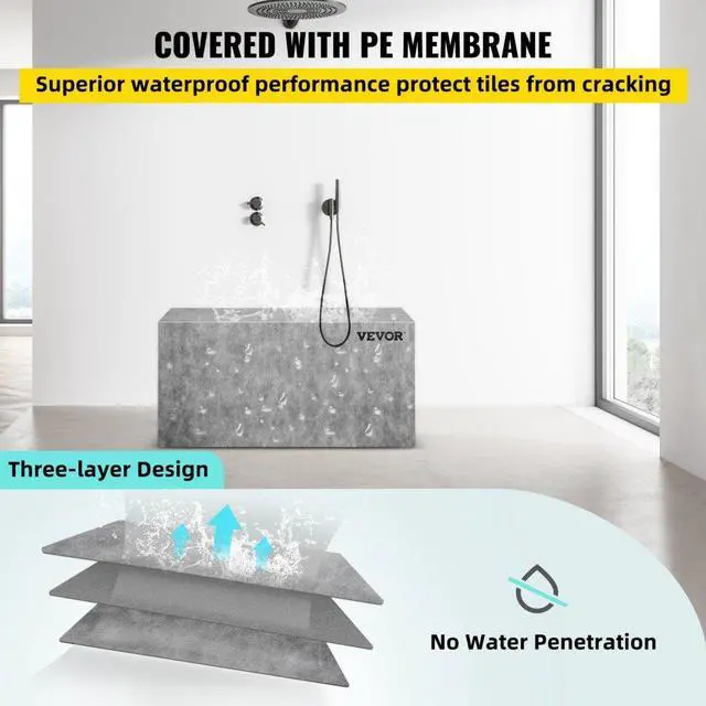 Alt view image 6 of 8 - VEVOR Tile Shower Seat, 38.2" x 11.4" x 20" Tile Shower Seat, Factory Waterproof & 100% Leak-Proof Tileable Shower Corner Seat, 440lbs Loading Rectangular Board Shower Bench, Grey