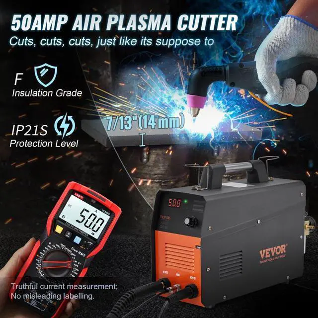 Alt view image 5 of 8 - VEVOR Plasma Cutter, 50Amp, Air Cutting Machine with Plasma Torch, 110V/220V Dual Voltage AC IGBT Inverter Metal Cutting Equipment for 1/2" Clean Cut Aluminum and Stainless Steel, Black
